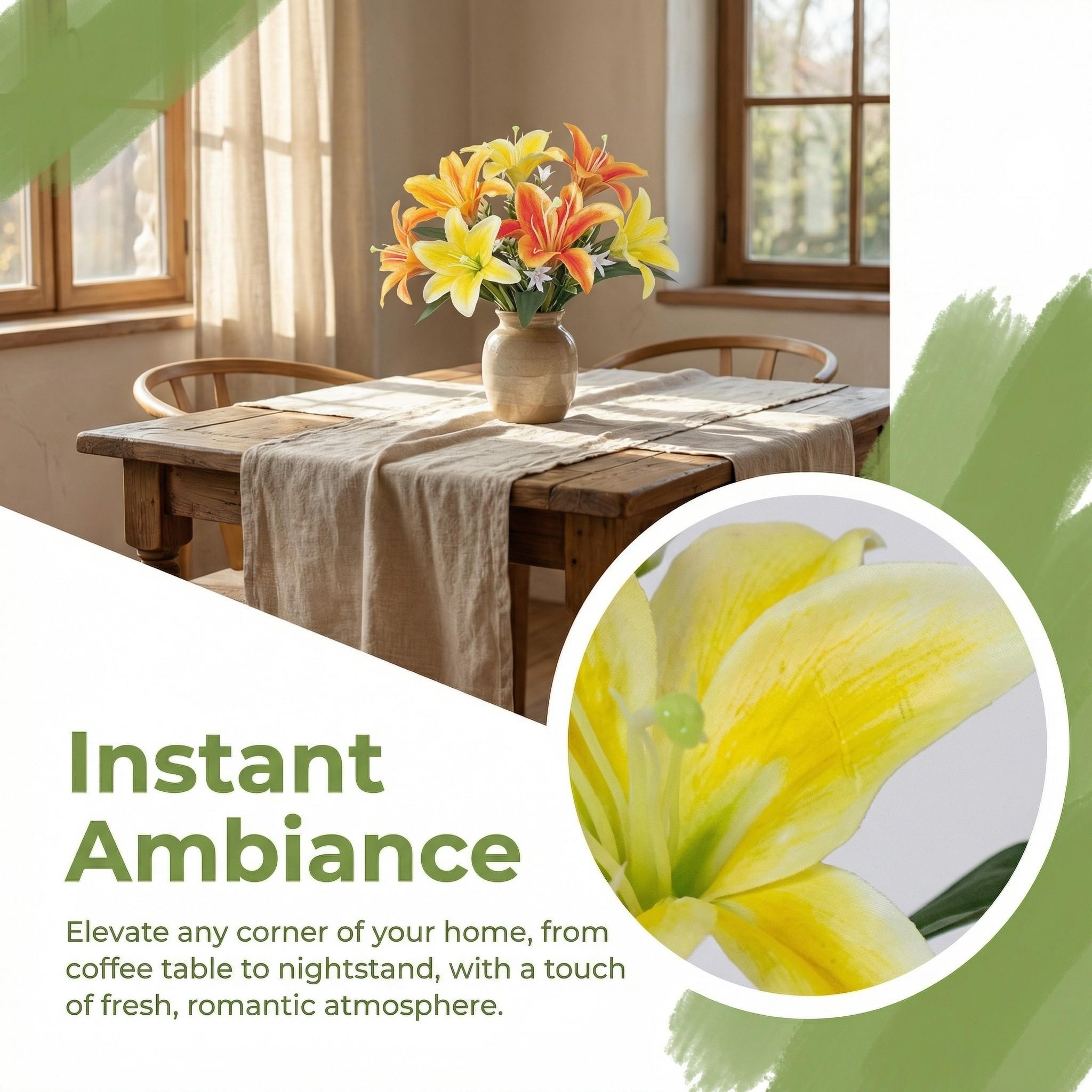 5-Piece Artificial Lily and Star Gazer Bouquet, Plastic Floral Arrangement, Decorative Handheld Flower Bundle, Realistic Fake Flowers