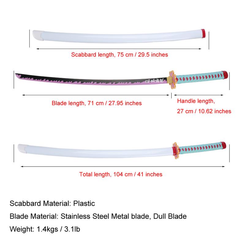 ELERVINO Real Demon Slayer Cosplay Sword Kanroji Mitsuri 41 inches Not Sharp Samurai Katana with Wooden Holder Stand Display Anime Fans for Halloween Role Playing Props Cosplay Collection Decoration Christmas Gift Birthday New Year