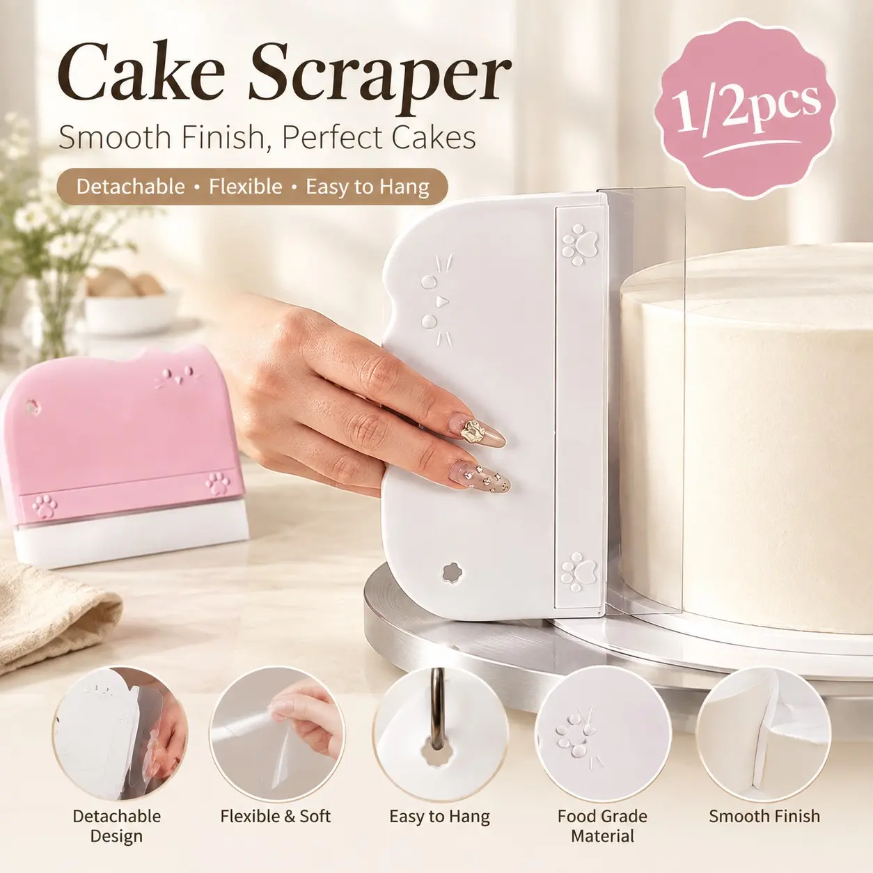 Detachable Cream Plastic Soft Scraper, Hollow Hanging Cake Smoothing Tool, Baking Essentials, Perfect for Professional & Home Use