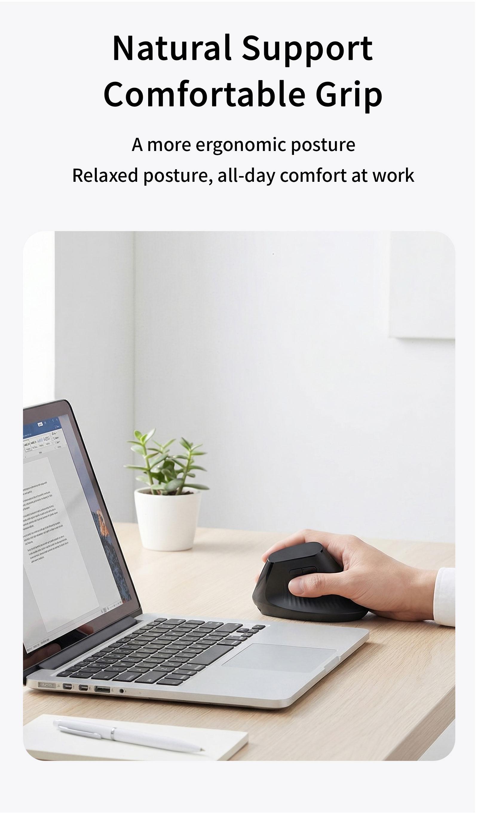 Mofii M11 Dual-Mode Rechargeable Vertical Mouse, Ergonomic Wireless Office Mouse, Classic, Wrist Support, Universal for Tablets Laptops Desktops