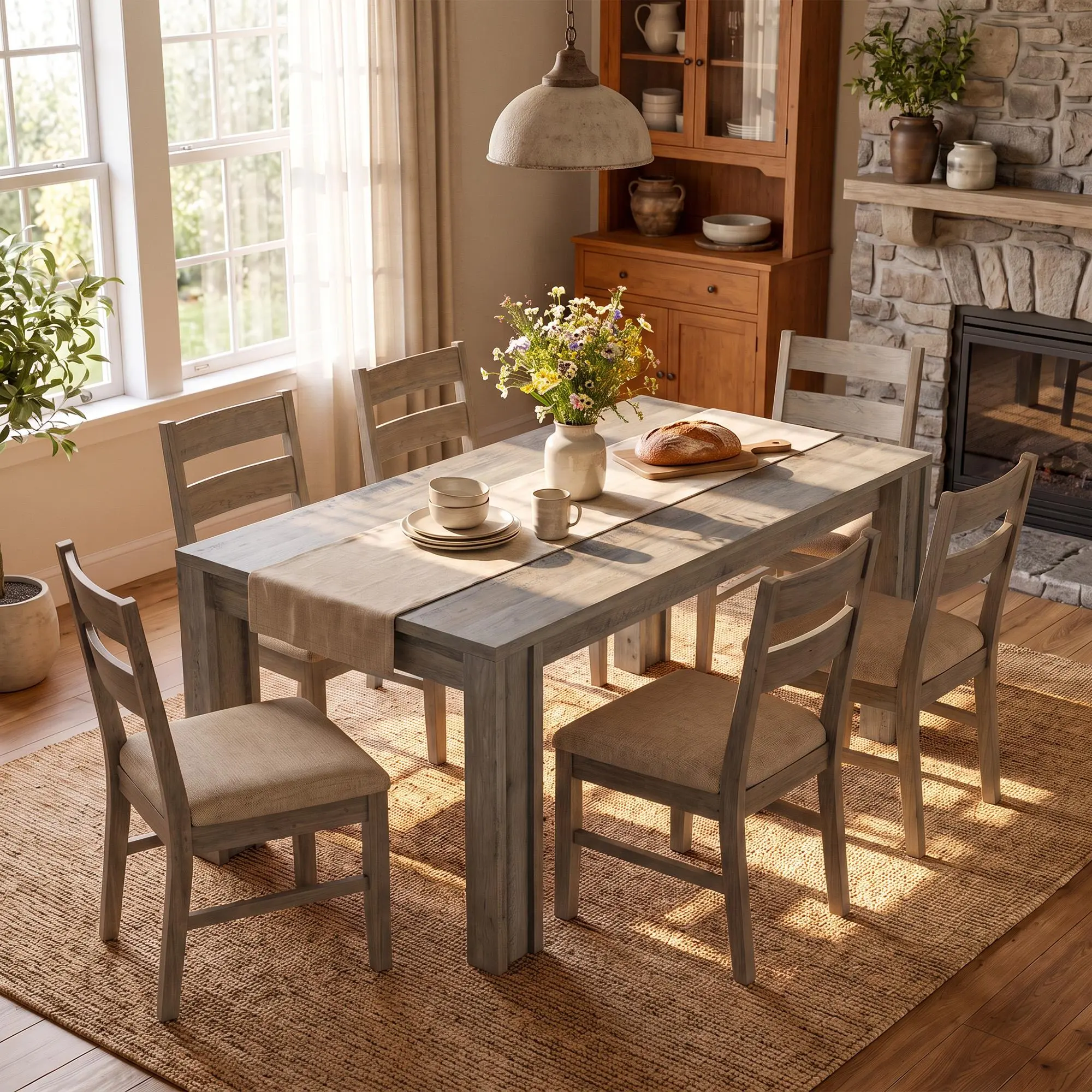 Gaomon 71-Inch Solid Wood Farmhouse Piece - 6-8 Seats Rectangular Indoor Kitchen Option with Thick Top, Wide H-Legs - Walnut/Cherry/Rustic Gray (Table Only)