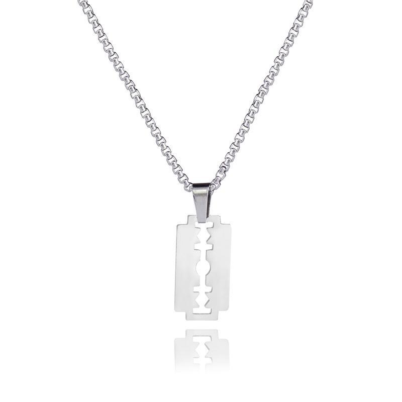 2021 New Fashion Street Hip-Hop Rock Jewerly Men Women Stainless Steel Flame Quenched Razor Blade Pendant Necklaces Punk Jewelry