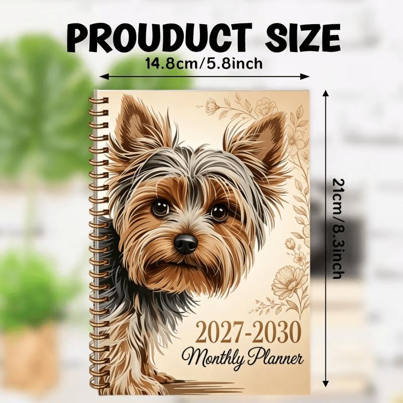 2027-2030 Monthly Custom Calendar - January 2027 to December 2030, four-year monthly custom, fun brown dog and floral themed cover notebook, annual calendar customization, month tabs, 48-month calendar, 13.97 x 21.08 cm thick paper