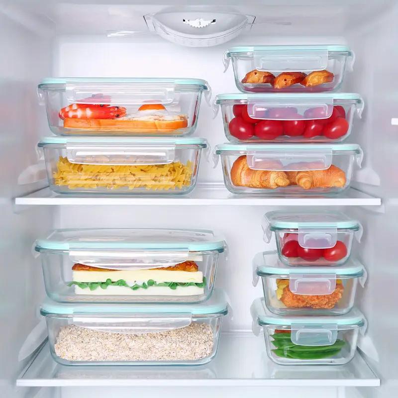 8-piece vacuum-sealed glass food storage container set, leak-proof, portable glass tableware, food delivery box, suitable for microwave, oven, refrigerator, dishwasher, ideal for kitchen, restaurant, and delivery use