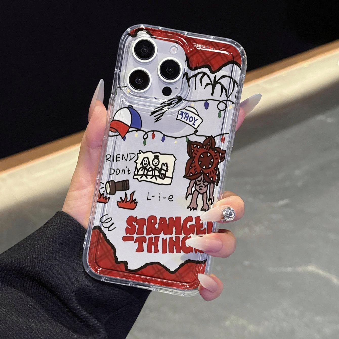 Transparent Shockproof Phone Case for Apple & Samsung, Stranger Things Pattern, Fits Air 17 Pro Max Plus 15 14 13 12 11 X XR