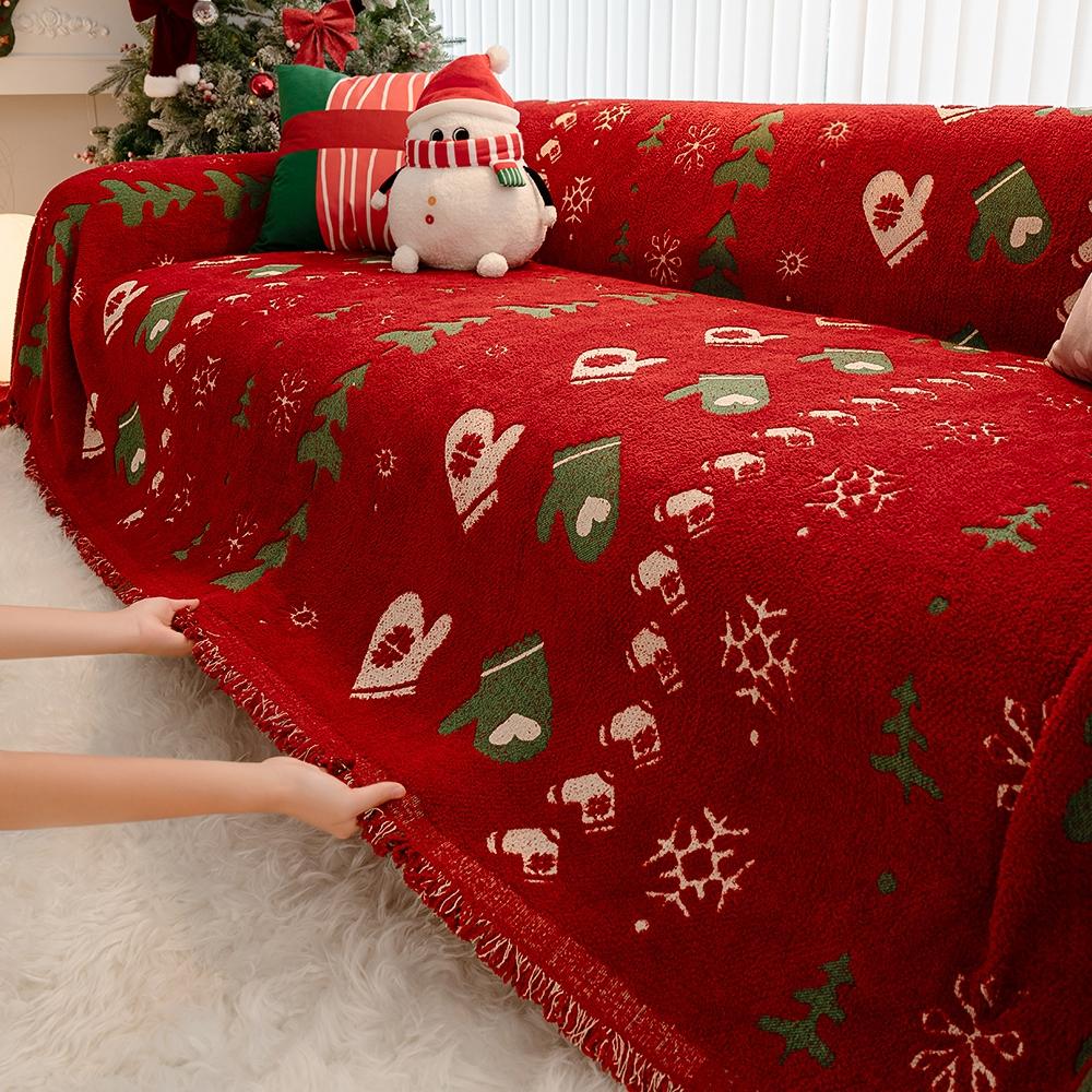 Christmas Sofa Blanket with Tassels, Sofa Couch Protector, Pet Protection, Fits 1-4 Seater Sofas, Home Decor Christmas Gift, Minimalist Style