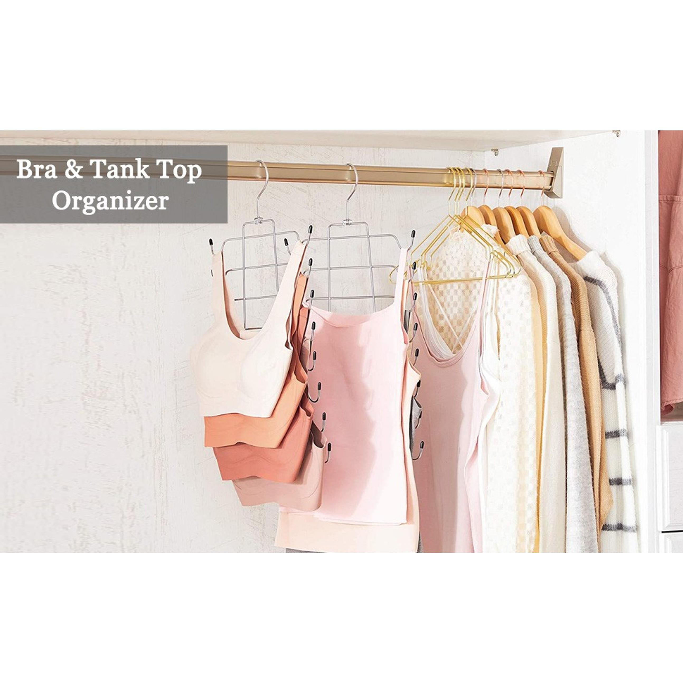 2 Pack Tank Top Hanger, Bra Organizer for Closet, Hanging Space Saving Sport Bra Lingerie Holder Closet Organizers and Storage, College Apartment Essentials, Silver