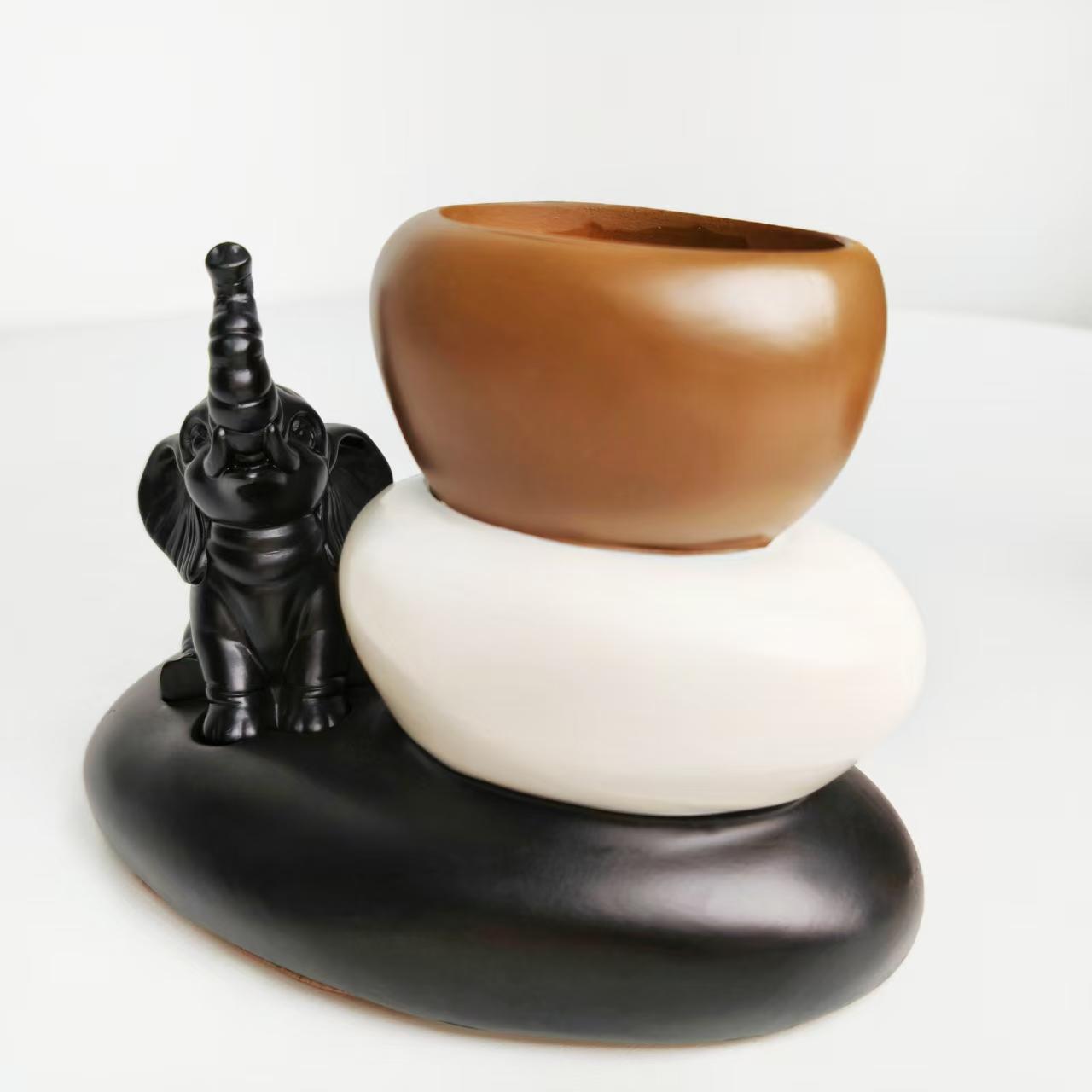 Creative Two-Color Elephant Stack Stone Vase Set, Nordic Style Color Block Design, Living Room Entryway Atmosphere Soft Decor, Home Gift