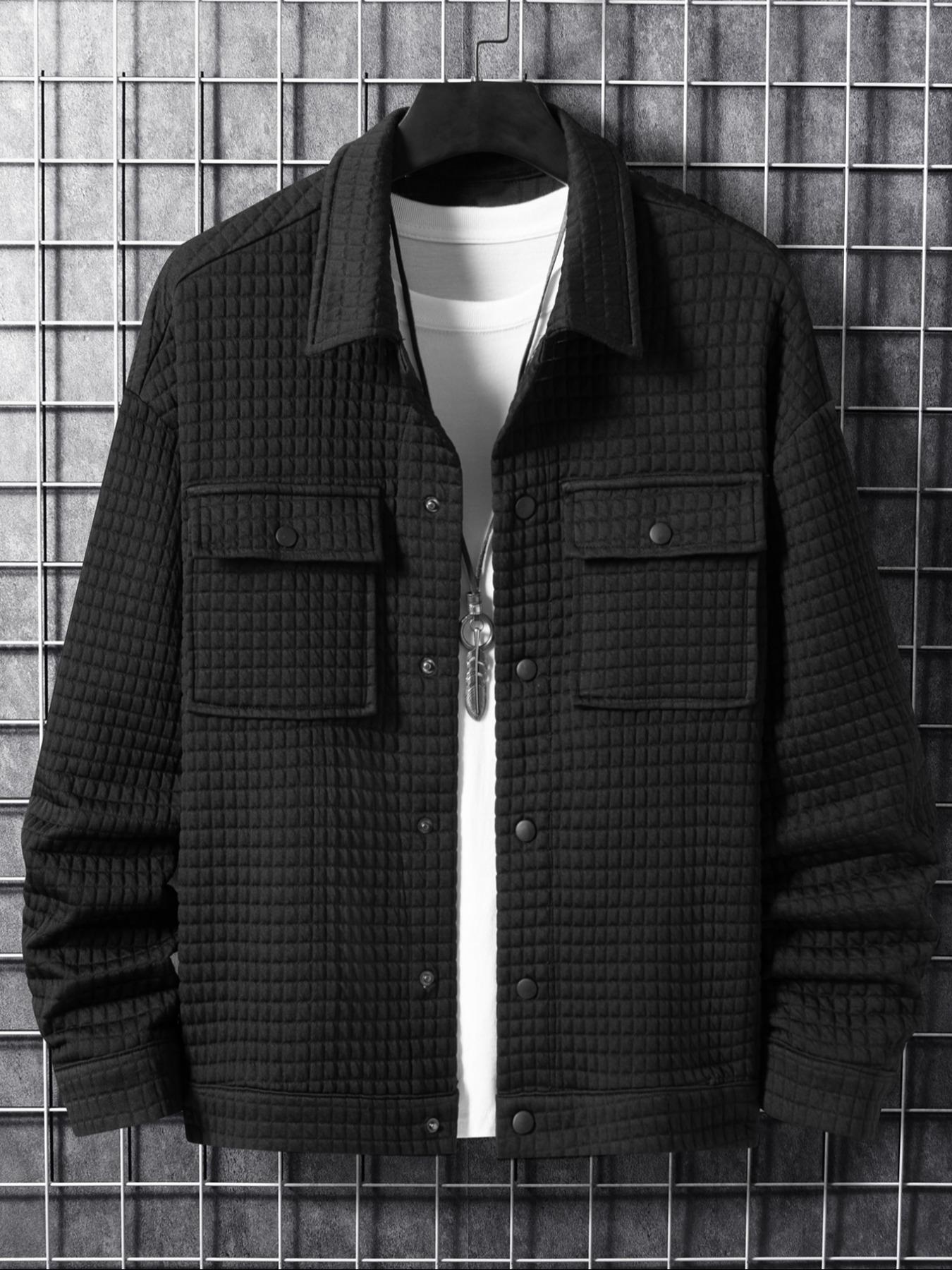 Men's Fashionable Button Front Coat with Flap Pockets, Loose-Fit Casual Thick Knit Fabric Jacket for Fall & Winter, Perfect Outerwear for Any Occasion