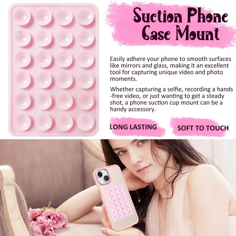 2 Pack Silicone Suction Phone Case Mount, Non Slip Sticky Phone Grip for Cellphone, Silicon Adhesive Suction Cup Phone Mount, Strong Grip Holder for Selfies & Videos