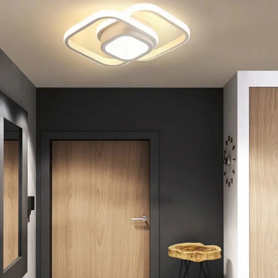 Minimalist LED Ceiling Light, Black/White—Square Ceiling Light, Wired Installation, For Living Rooms, Kitchens, and Bedrooms, Interior Lighting Ceiling Light