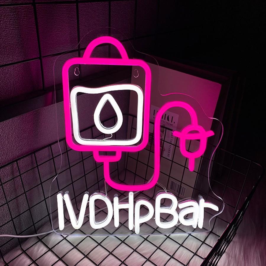 IV Drip Bar Neon Sign - Dual-Tone LED Wall Light with  Function | USB Powered Night Light for Medical Offices, IV Therapy Clinics & Home Decor | Easy Installation & Energy Saving