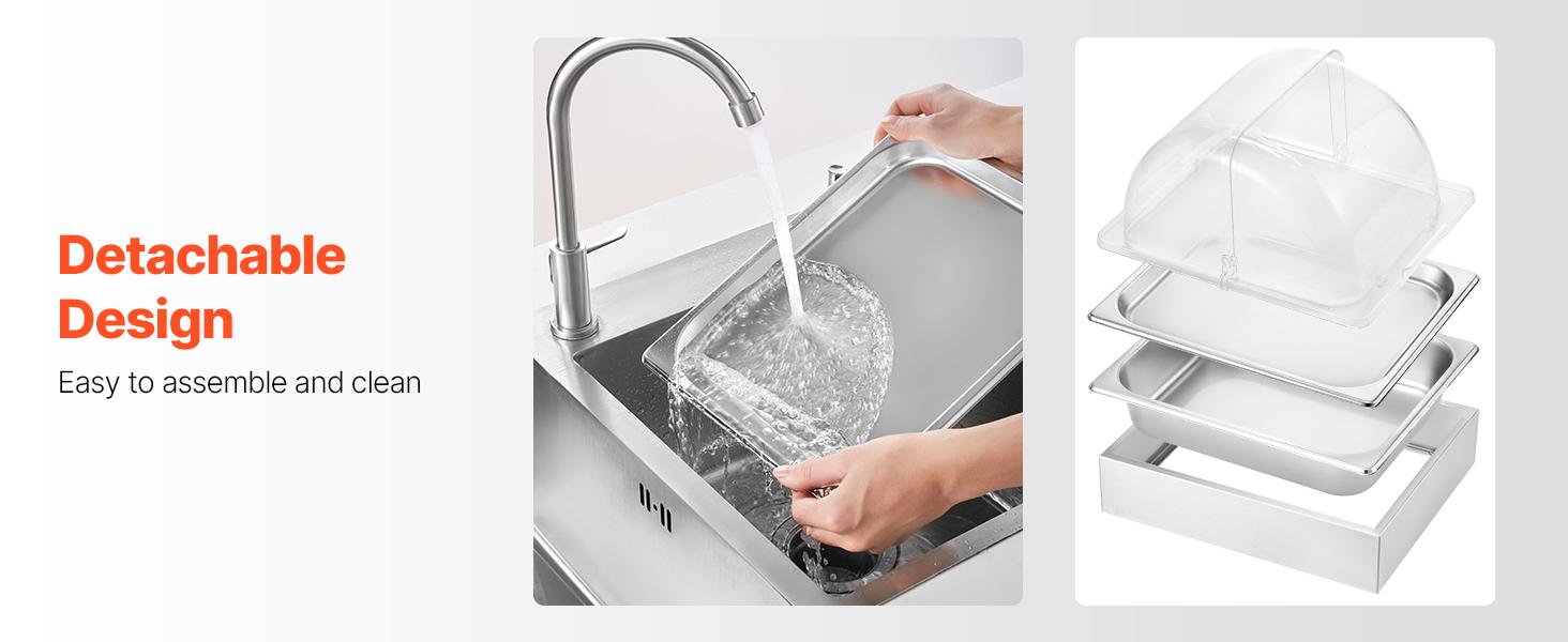 VEVOR Countertop Food Serving Display Container, 1x 1/2 Pan Stainless Steel Food Serving Tray, Buffet Condiment Dispenser Display Rack with Clear Lid Ice Tray, for Restaurant Hotel Kitchen Party