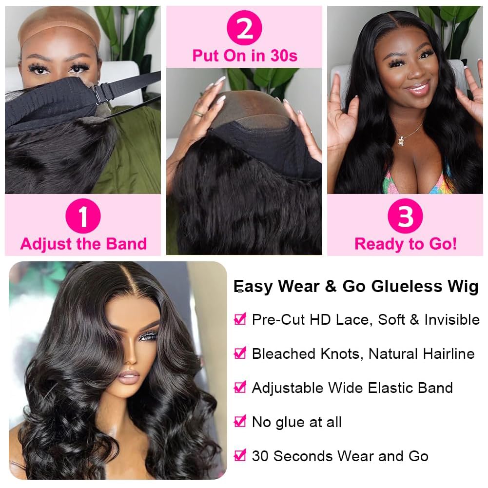 Glueless Wigs Body Wave Lace Wig Human Hair Ready To wear Wiogs Pre Cut Pre Plucked 6x4 7x5 Hd Transparent  Lace Closure Wig Brazilian Wig For Women 180% Density TikTokShopHolidayHaul