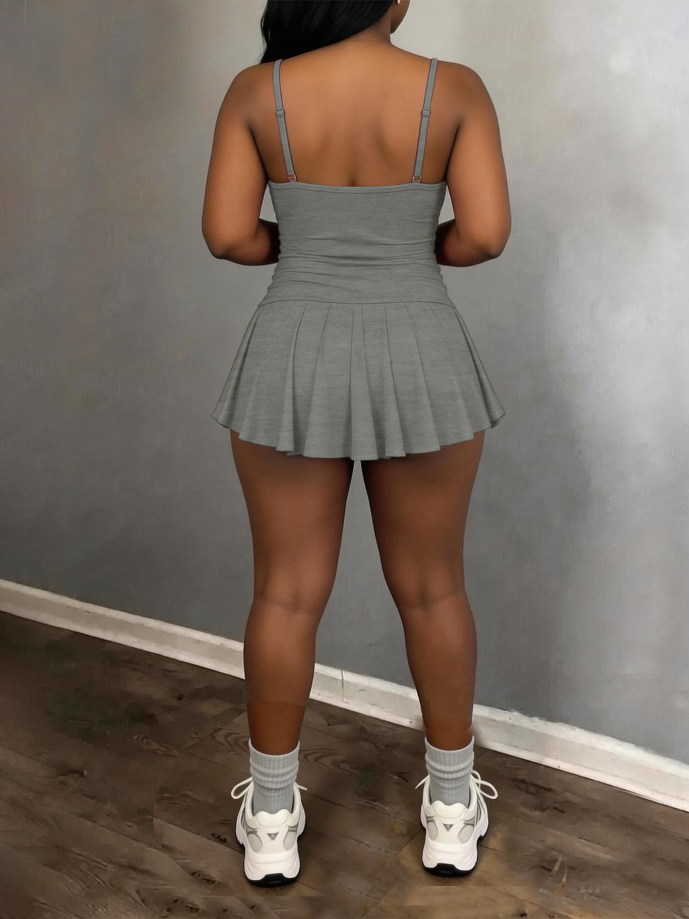 Fashion Sporty Halter Top Women's Set, Integrated Anti-Slip Design Running Sports Short Skirt Two-Piece, Casual Style