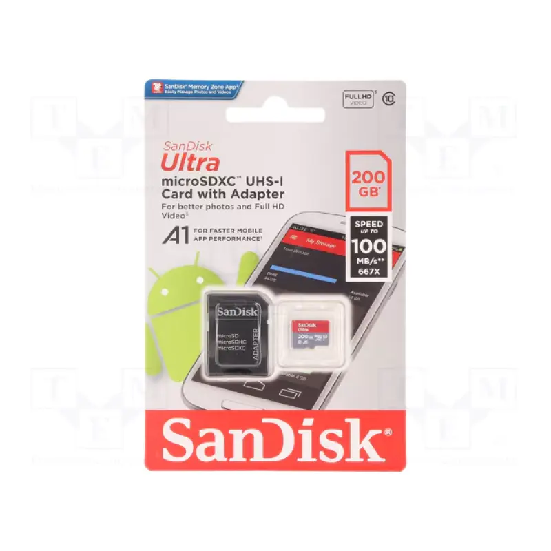 SanDisk SDSQUAR-200G-GN6MA Mobile Phone Memory Card, Compatible with Phones & PCs, Ideal for Storing Videos, Photos, Files