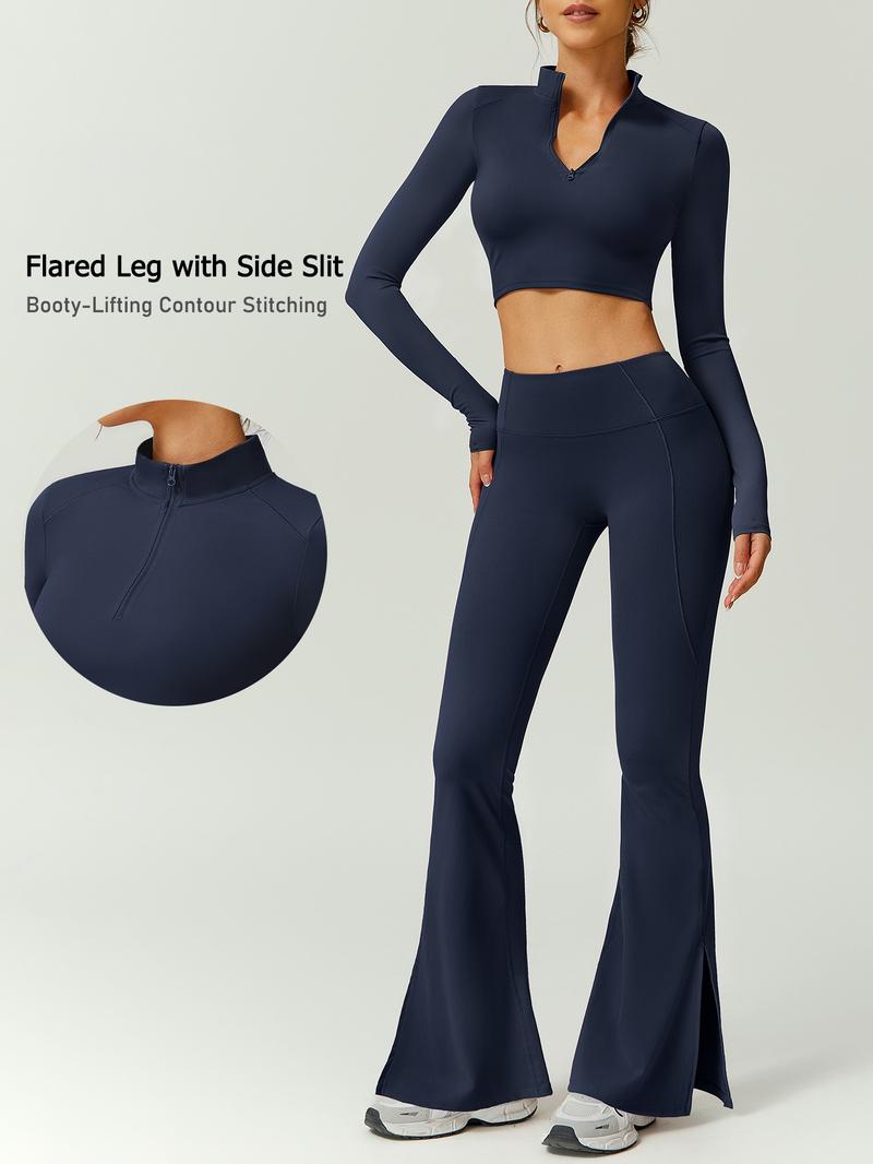 Women's Fashion Stand Collar Half-Zip Thumb Button Slim Fit Long Sleeve Top High Waisted Butt Lifting Pants Outdoor Running Golf Tennis Cycling Gym Workout Clothes Tennis Attire