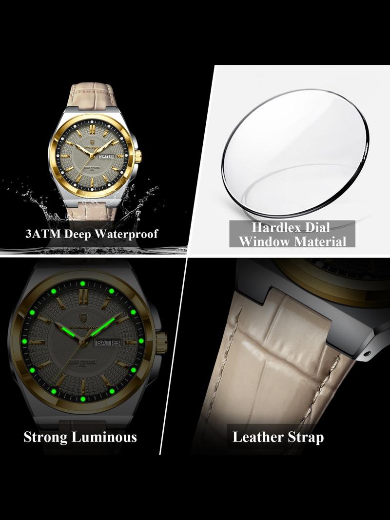 POEDAGAR Luxury Original Man Wristwatch Luminous Date Week Quartz Men's Watches High Quality Casual Leather Men Watch High End Watch