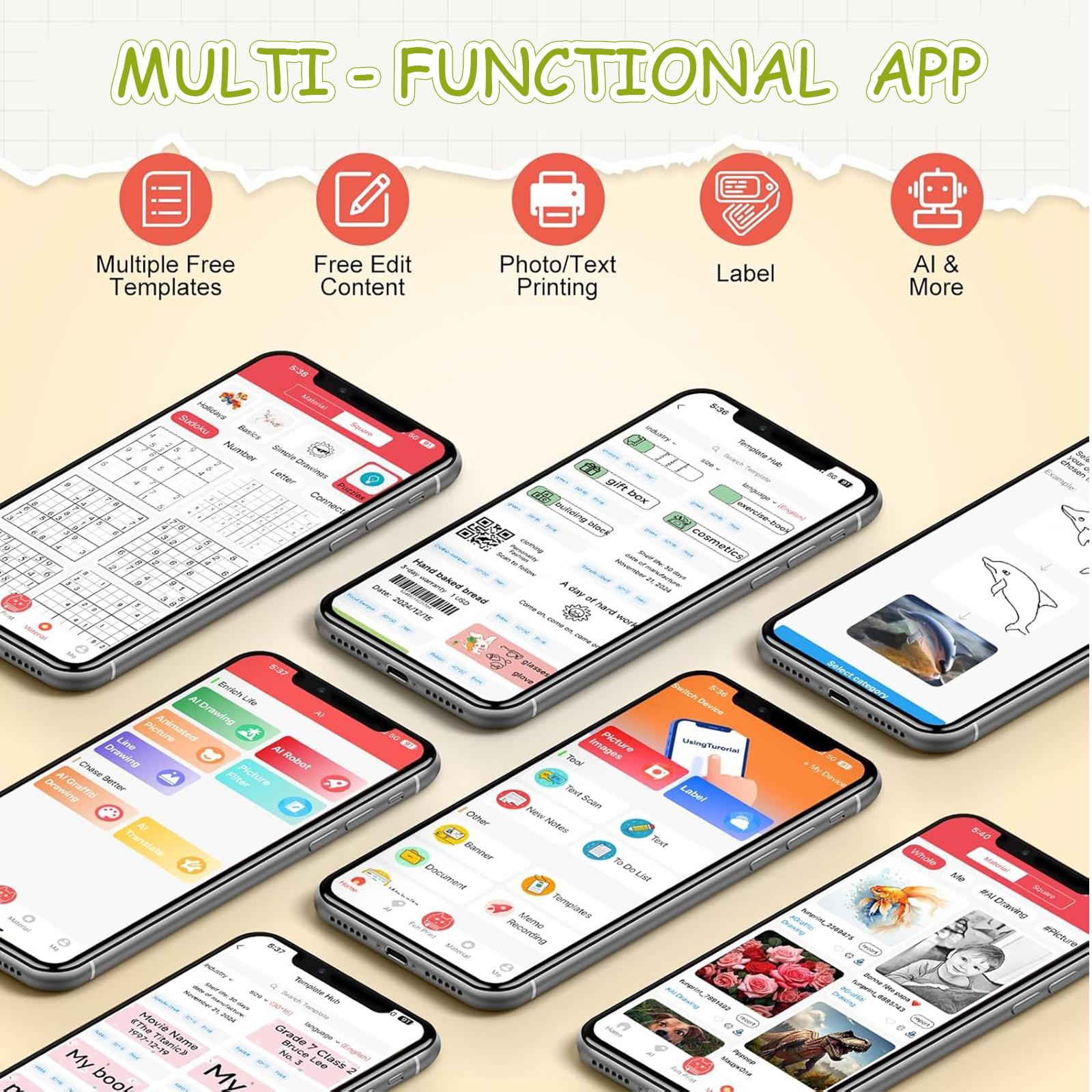 Mini Bluetooth Printer - Portable Thermal Printer for Diary/DIY Scrapbooking/Travel/Notes/Lists/Labels/Memos, Receipt Printer Ideal for Children's Christmas Birthday Gifts, Halloween and Thanksgiving Presents