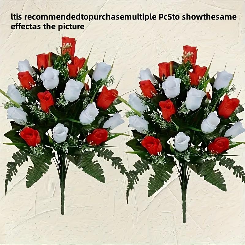 2 Artificial Cemetery Flowers, Roses with Leaves, Weatherproof Memorial Decor, No Maintenance, Outdoor Graveyard Decoration