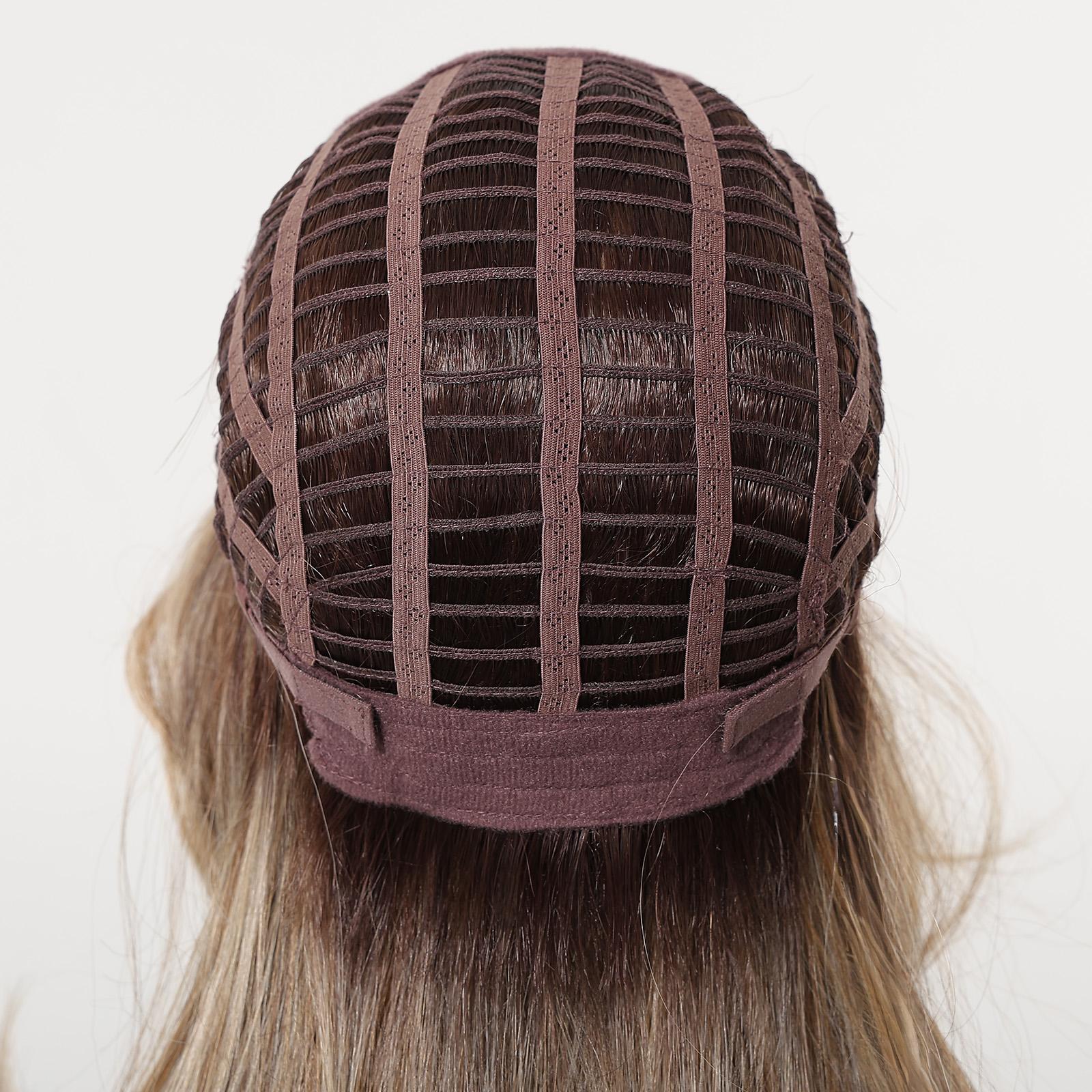 TOPSHE MONO 5.5*5 18 Inch Long Layered Wavy Ombre Brown Blonde Wig Synthetic Hair Heat Resistant Lace Front Wig for Women