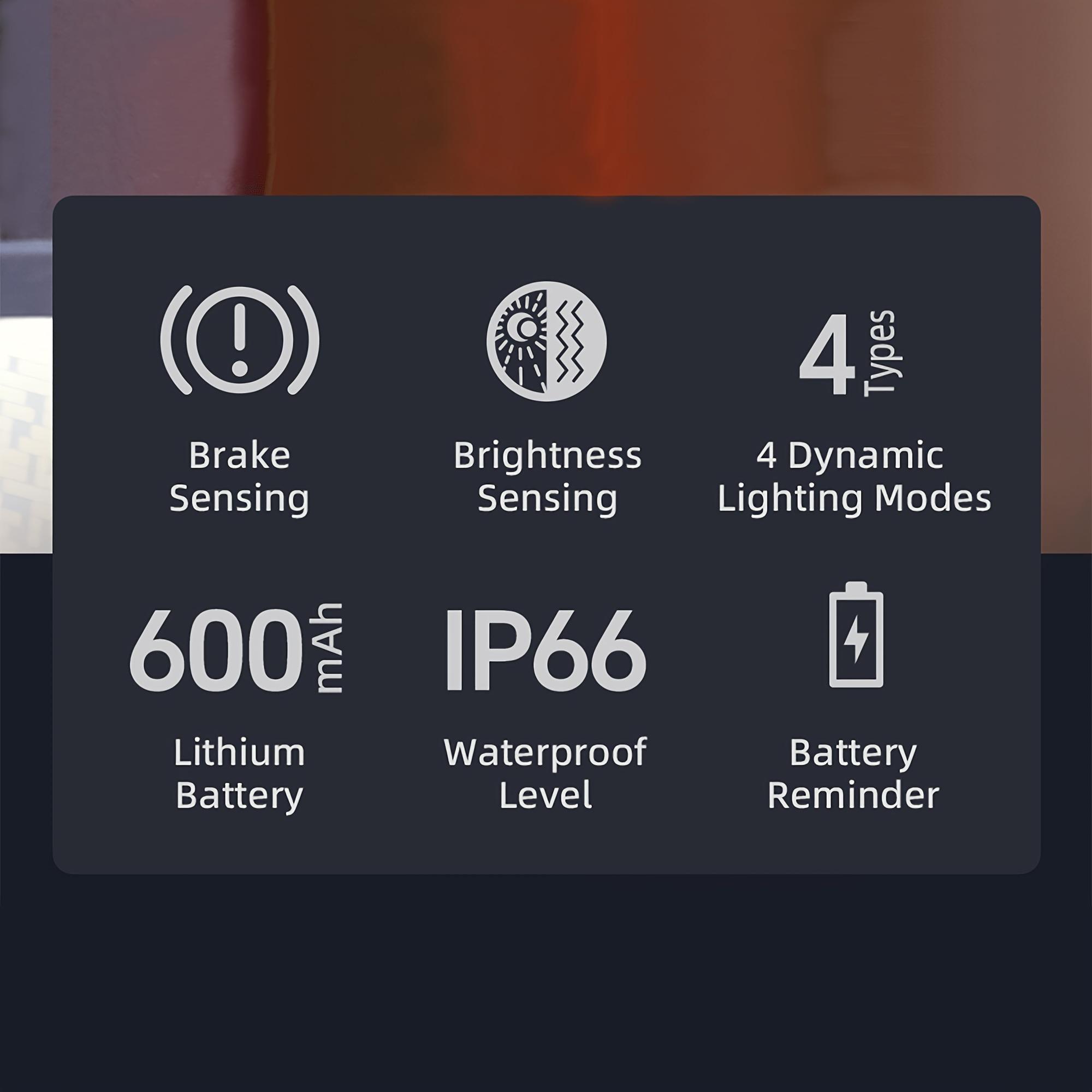 Oein, Bike Back Light Rechargeable, Brake Sensing Rear Lights, Auto On/Off, USB Rechargeable, 4 Mode, 2Installations Ultra Bright LED Warning Back Bicycle Bicycle Accessories