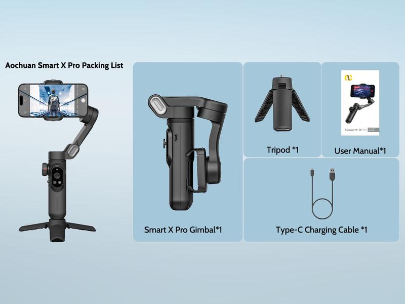 AOCHUAN Gimbal Stabilizer for Smartphone, Automatic Face Tracking Gimbal w/Wireless Charging iPhone Gimbal for iPhone 15 Pro Max/Android Foldable 3-Axis Handheld anti-shaking Phone Gimbal (1 piece) for Live Video Recording -Smart X Pro