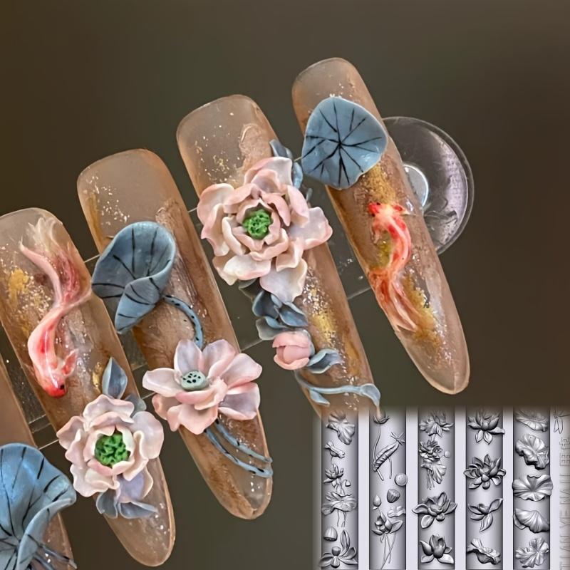 Silicone Nail Art Mold, Summer Lotus Leaf Design, 3D Floral Embossing Template, DIY Transparent Molding Tool, Unique Nail Decoration Kit, Flower Nails, Nail Art Tools