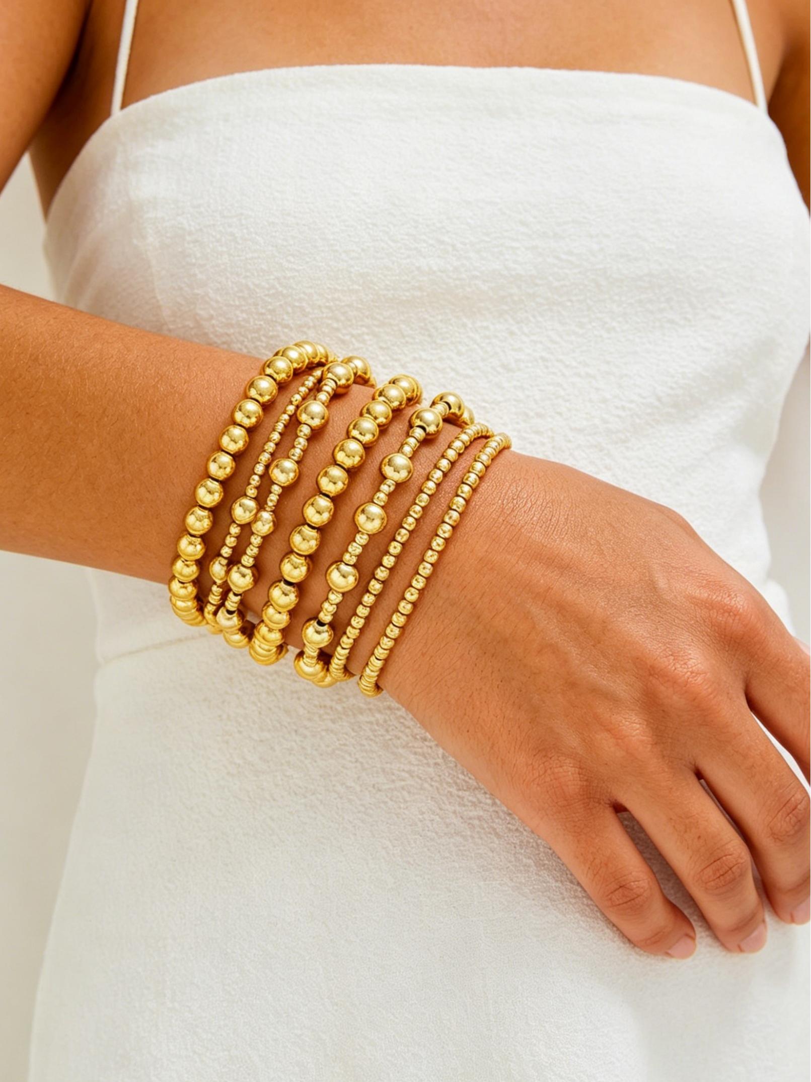 Women's Waterproof Bracelet Set, Adjustable Stackable Beaded Ball Chain Jewelry Gift, Elegant Ladies Accessory