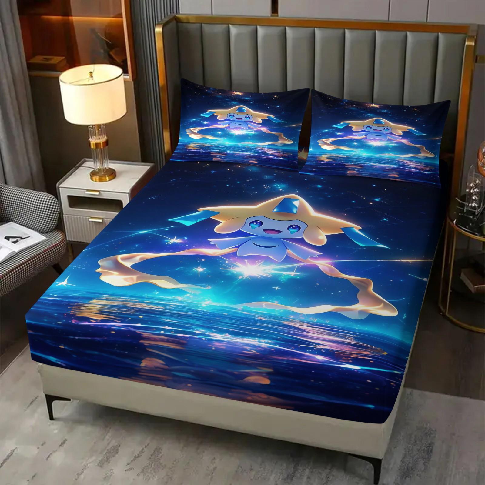 3-Piece Pikachu Pattern Fitted Sheet Set, Soft And Durable Bedding Set Includes 1 Piece Flat Sheet And 2 Pieces Pillowcases, Daily Holiday Birthday Gift Bedroom Decorations For Kids And Adults