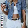 Women's Short Denim Jacket, Bubble Sleeve Single Button Denim Top, Vintage Washed Summer Casual Outerwear, Stylish, Chic and Comfortable