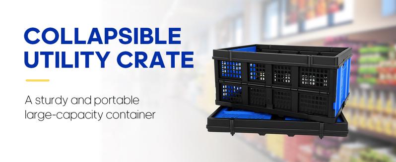 60L Portable Collapsible Storage Crate, Large Capacity Collapsible Milk Crate, Collapsible Crate, Practical Organizer for Heavy Duty Storage Crates for Bathroom, Office, Outdoor Garden