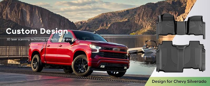 Suitable for 2019-2026 Chevy Silverado/GMC Sierra 1500 & 2500HD/3500HD Crew Cab Floor Mats - 1st & 2nd Row All Weather Liners | Heavy Duty Protection, All-Season Guard