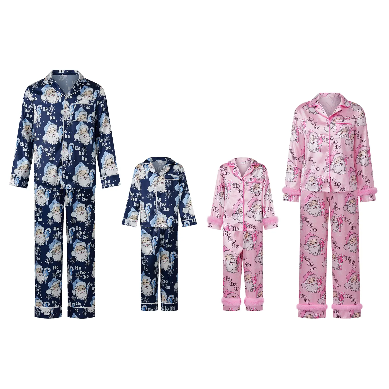 Family Matching Christmas Pajamas Set Santa Letter Print Holiday Satin Sleepwear Dad Mom Kids PJs
