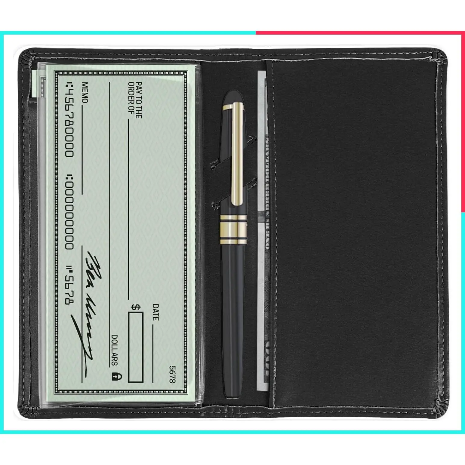 Leather Checkbook Cover for Men and Women, Card Holder with Free Divider, Duplicate Checks with Pen Inserts