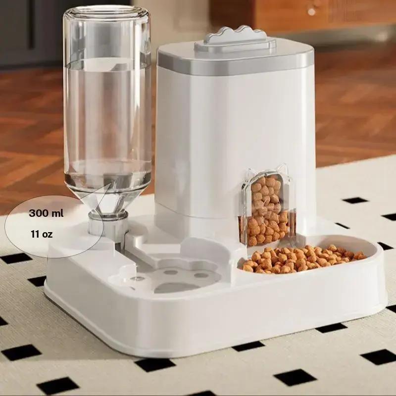 Cat Water Dispenser with Food Basin, Battery-Free, Modern, Easy Clean, Durable, Auto Pet Feeder, Small Dogs, Sturdy Construction