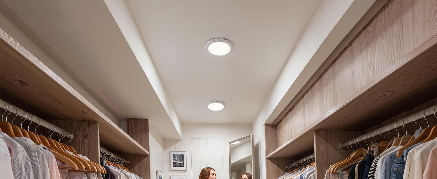 2-Pack Rechargeable Wireless Ceiling Lights - Waterproof, 3CCT Dimmable, Magnetic Motion Sensor, Magnetic Mount, Remote Control, Batteries Included, No Wiring for Wardrobes, Neutral Light (Camp Kitchen Use), 6000Mah Real Battery