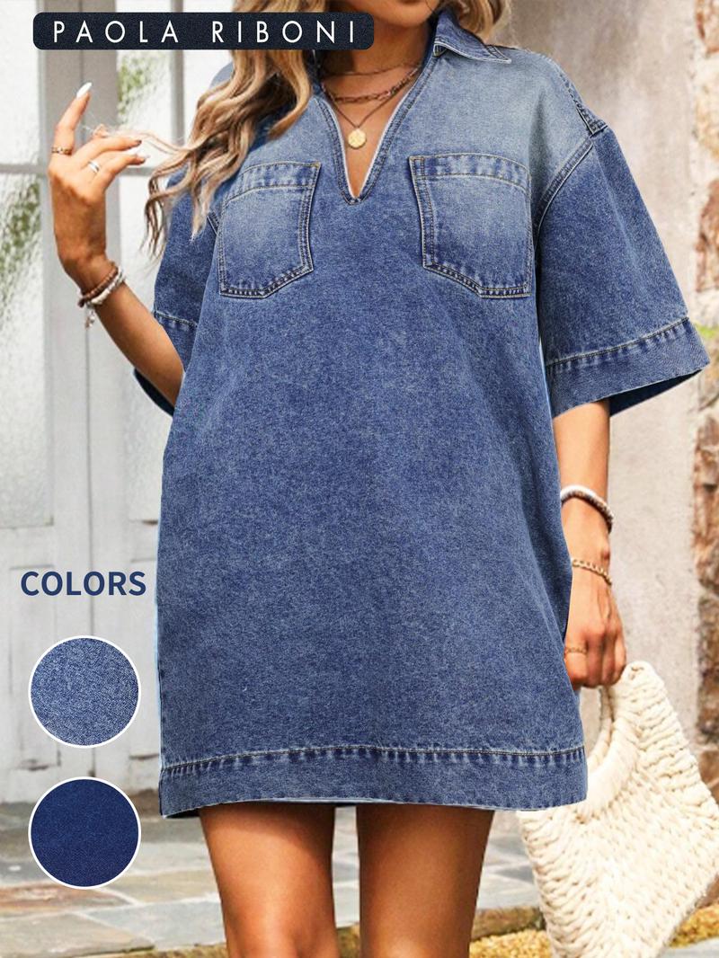 Women's  Ombre Print Denim Dress, Casual Fashion  Short Dress for Summer, Women's Dress for Daily Wear