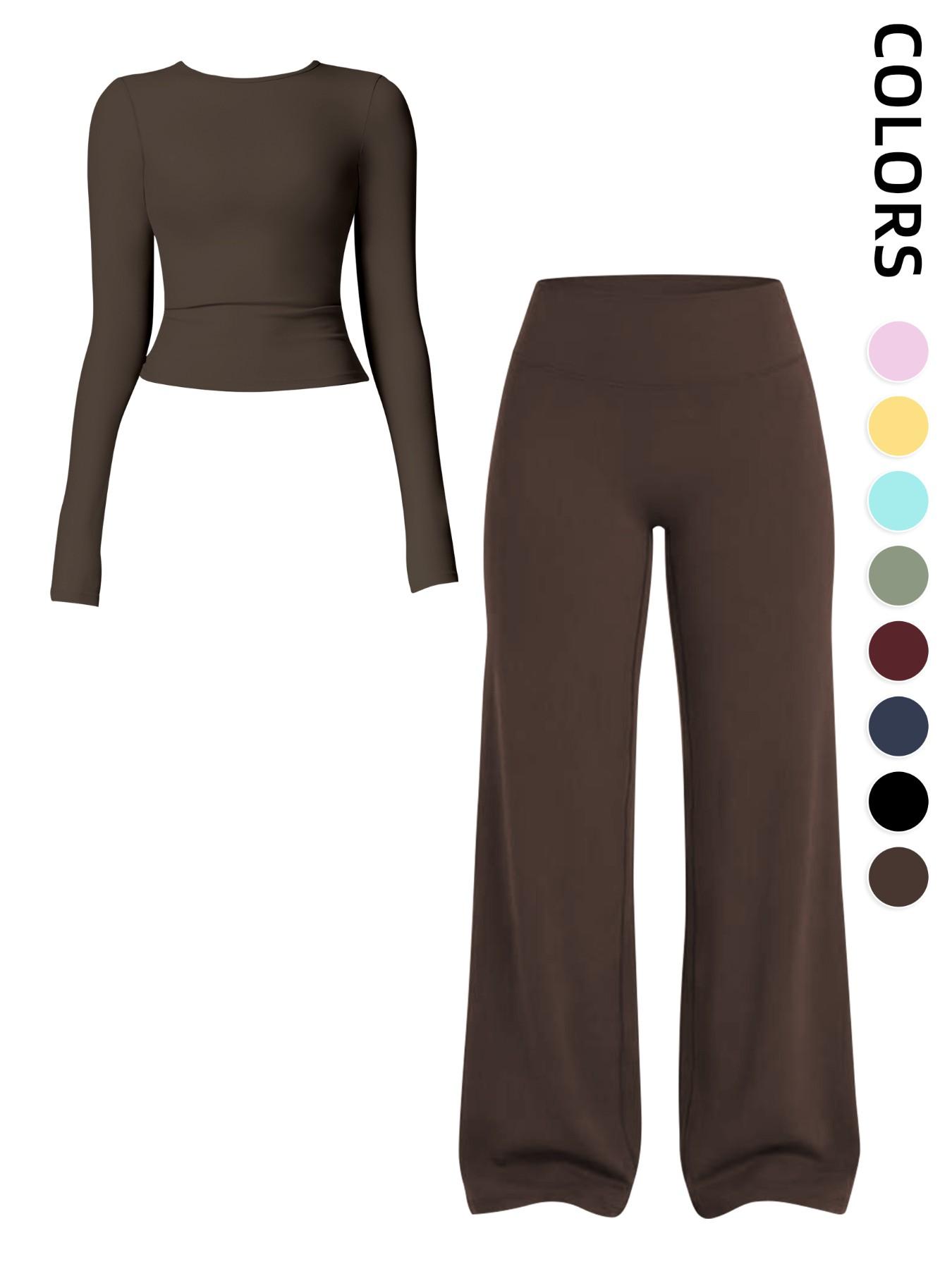 Women's Two-Piece Sporty, Long Sleeve Top & High-Waisted Pants, Breathable Yoga Gym Running Wear, Spring Fall Fitness Apparel, Activewear Fitness Outfit