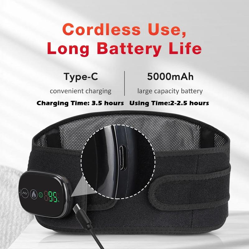Cordless Lower Back Massager, Waist Heating Pad, Shoulder Heating Pad, LED Belt with 3 Levels Heat & Vibration, 5000mAh Heated Back Wrap Strap for Dad Mom Gifts, Portable Heating Pad