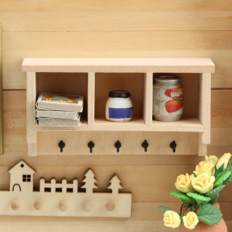 Wall Mounted Shelf with Hooks 1:12 Miniature Dollhouse DIY Accessory for Living Room Scene Photography, Perfect Holiday Gift for Collectors