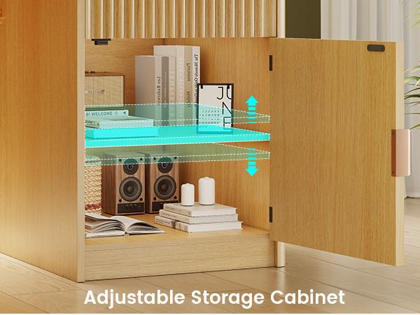 SEDETA 66 Inch Modern L Shaped Desk with Drawers Fluted Home Office Desk with File Cabinet and Printer Shelf Wood Executive Desk with Monitor Stand Power Outlets Led Lights