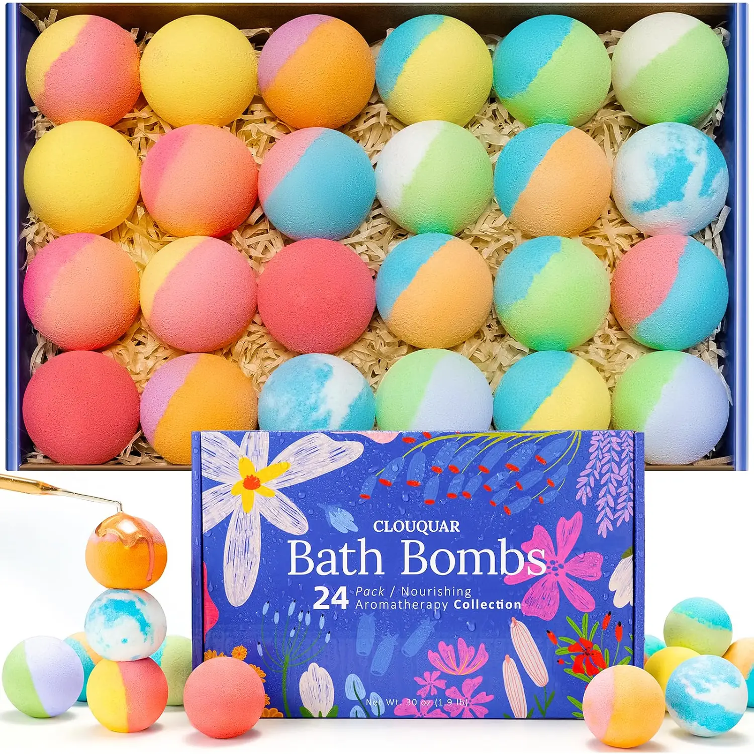 24pcs Hemp Oil Bath Bombs Gift Set - 8 Natural Floral Scents, Gentle Nourishing Moisturizing Body Care for Home Spa & Self-Care