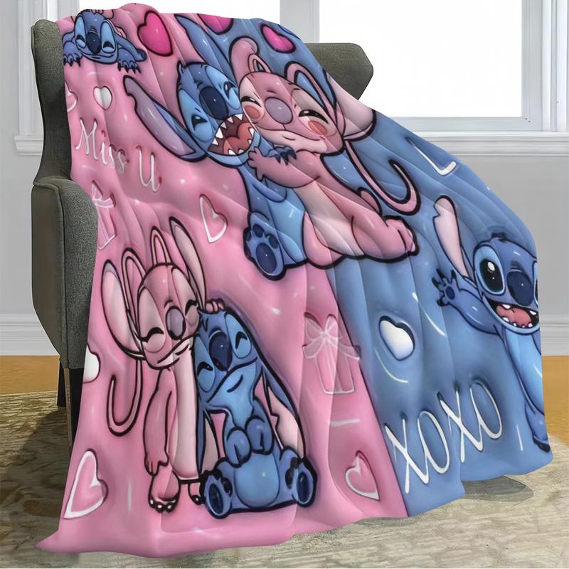 Blue Stitch Flannel Throw Blanket, Creative Digital Figure Print Sofa Bed Cover, Holiday Gift for Thanksgiving, Valentine's and Christmas
