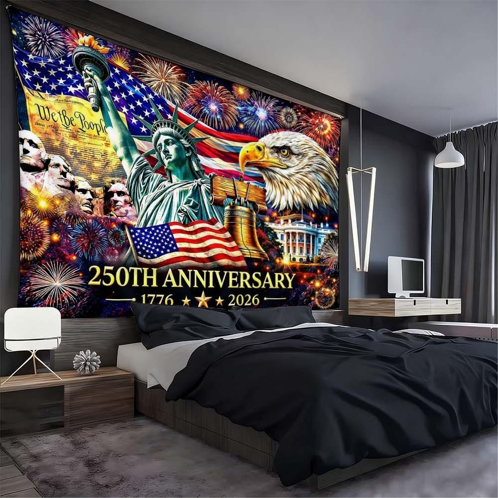 1PC Independence Day Celebration Wall Hanging Fabric for Home Decoration Vibrant Tapestry for Living Room Bedroom Festive Atmosphere Booster for Gatherings and Celebrations 250th Anniversary