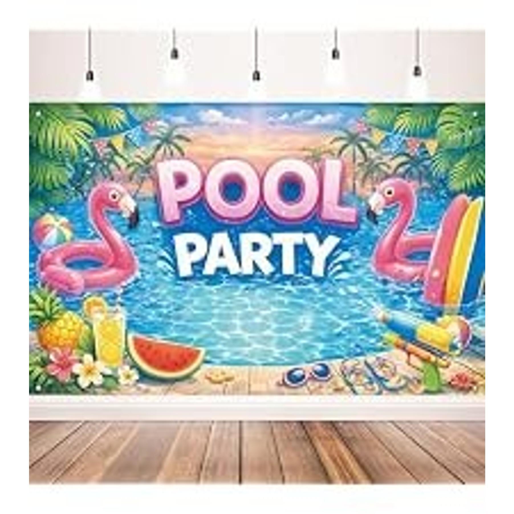 Summer Swimming Pool Party Photo Booth Backdrop Banner, 71 x 43 Inch Birthday Decoration