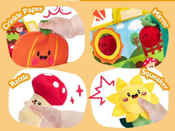 hahaland My First Garden Stuffed Toys Set Sensory for Babies 6-12 Months First Birthday Gift Plush Toy Montessori Educational Learning Toddler Toy with Rattle Maracas Cradle Safe Soft for Newborns & Infant Easter Stuffer Ideas Gift for Kids Carrot - Cute