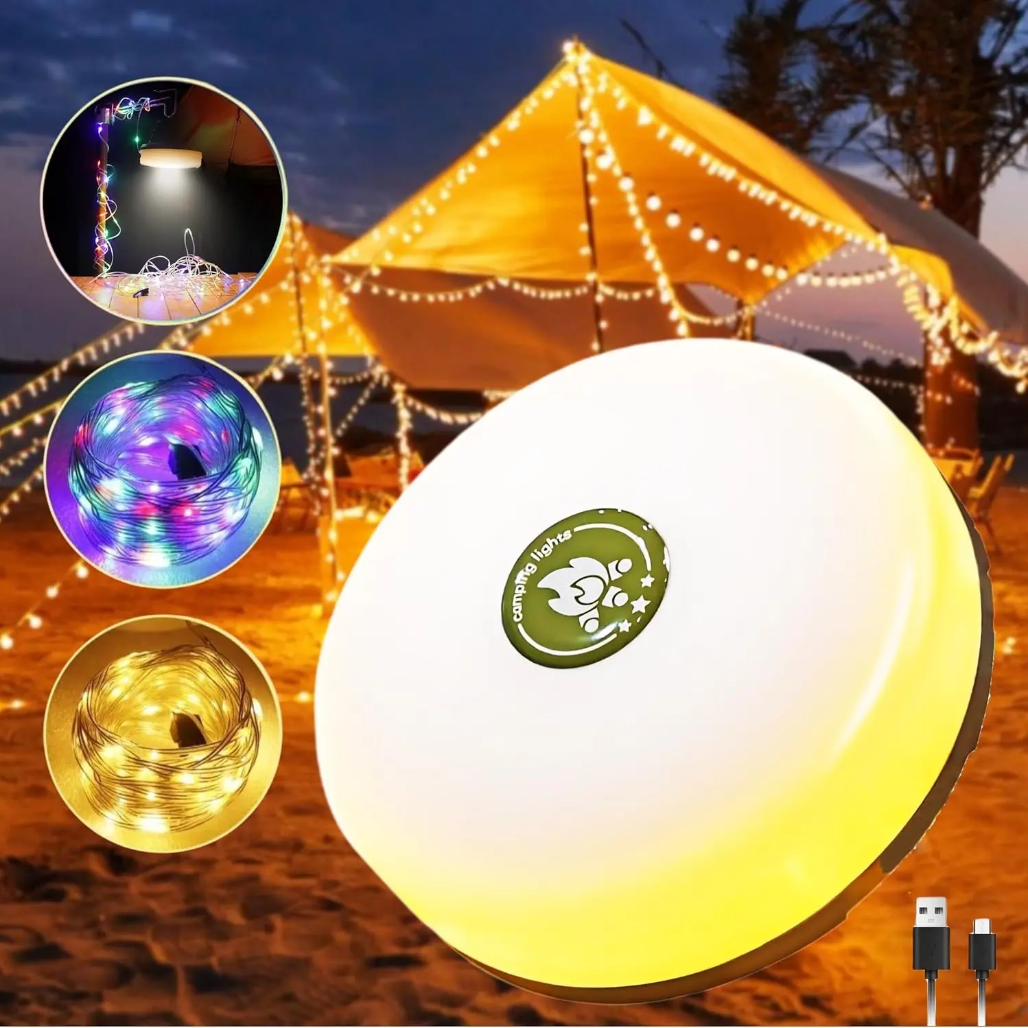 Solar Camping Light String, 10m 100led, Warm/cool Light, Extendable LED Lights, USB Rechargeable, Waterproof, Party, Garden, Home, Festival Decor