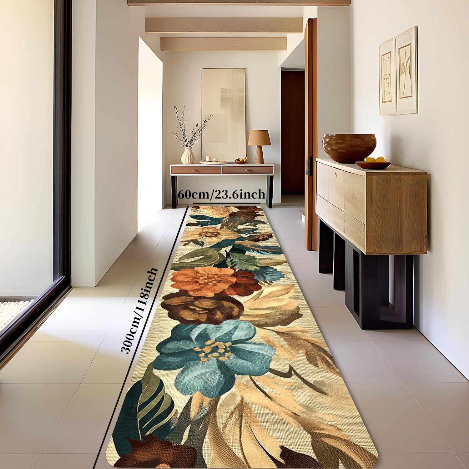 Boho Floral Pattern Hallway Runner Rug, Bohemian Style Rugs, 1 Count Non-slip Laundry Room Mat, Soft Non Shedding Washable Bed Carpet, Long Rug for Entryway Bedroom Kitchen Bathroom, Boho Area Rug