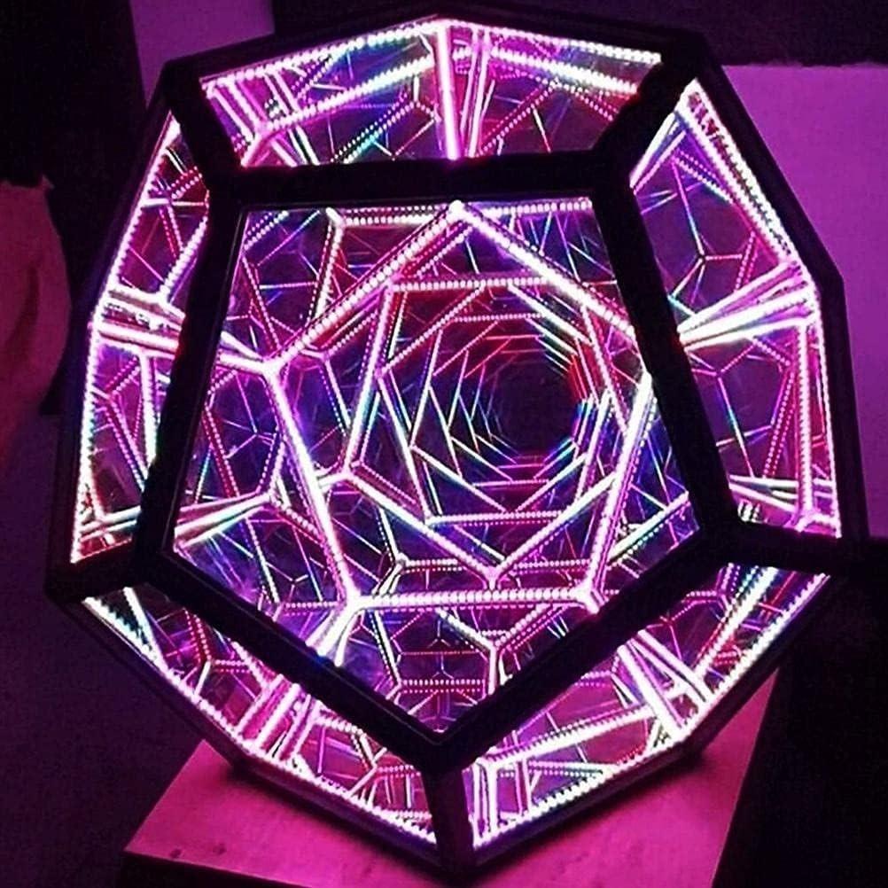 Twelve-Faced Game Lamp, Infinite Twelve-Faced Colorful LED Light, USB Powered Decorative Nightlight, Multi-Color LED for Bedroom Living Room Desk Decoration, Acrylic Led Light